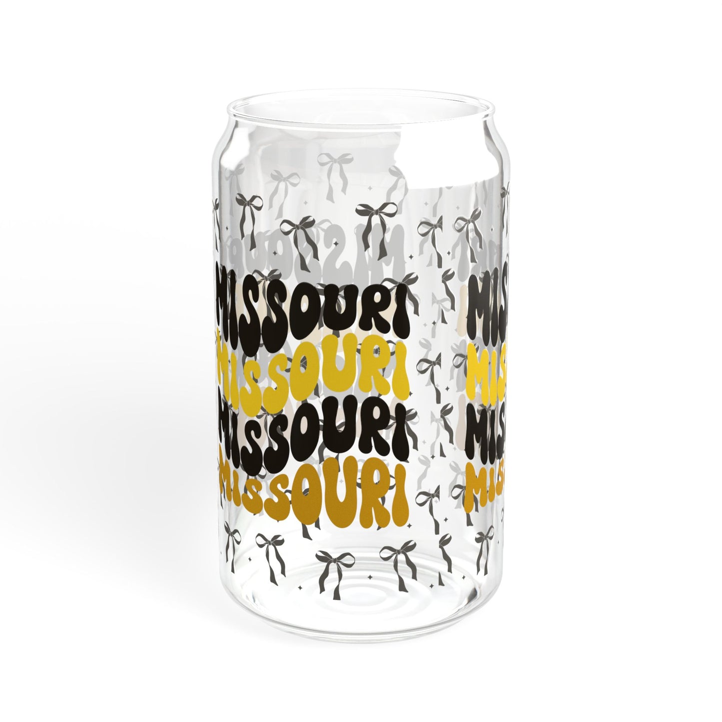 Coquette Bow Sipper Glass, Missouri-themed Drinkware, Eco-friendly Glass with Bamboo Lid, Perfect for Gifts, missouri tigers, missouri game day, graduation gift