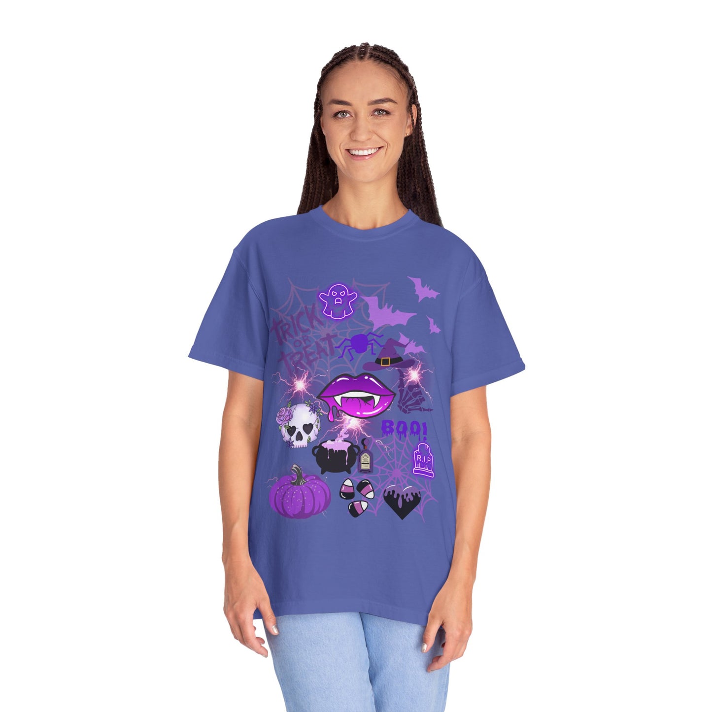 Spooky Purple Vibes Halloween Graphic T-Shirt, Fun Unisex Tee for Spooky Season, Trick or Treat, Boo! Shirt, Halloween Party Wear, Gift Idea