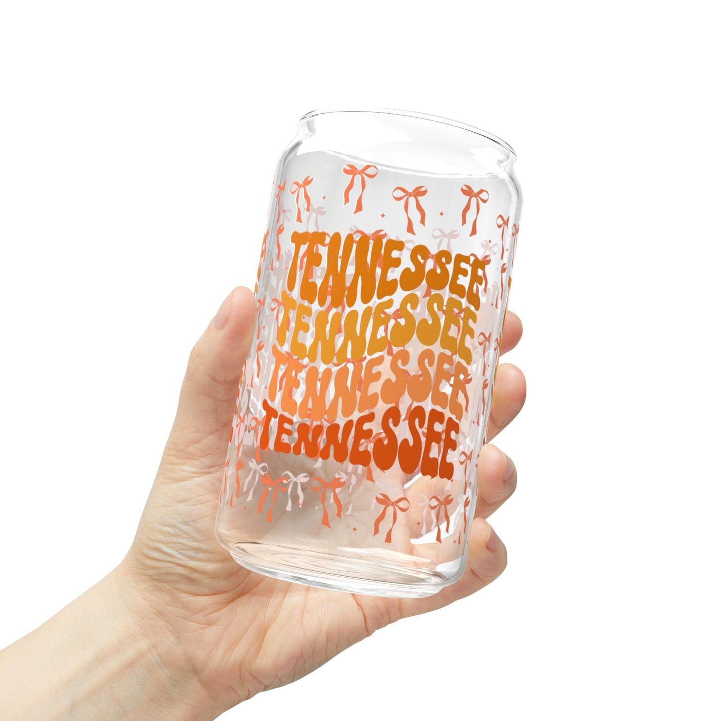 Coquette Bow Tennessee Sipper Glass, Tropical Drinkware, Summer Party Essential, Eco-Friendly Glass Cup, Tn game day, tennessee fan gift, graduation gift