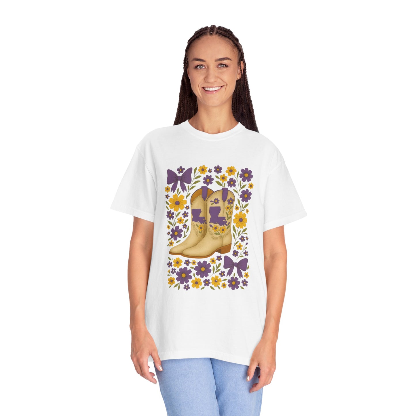 T-Shirt - Western Floral Boot T-Shirt, Vintage Graphic Shirt, Gift for Cowgirl, LSU Tigers, Louisiana Game Day