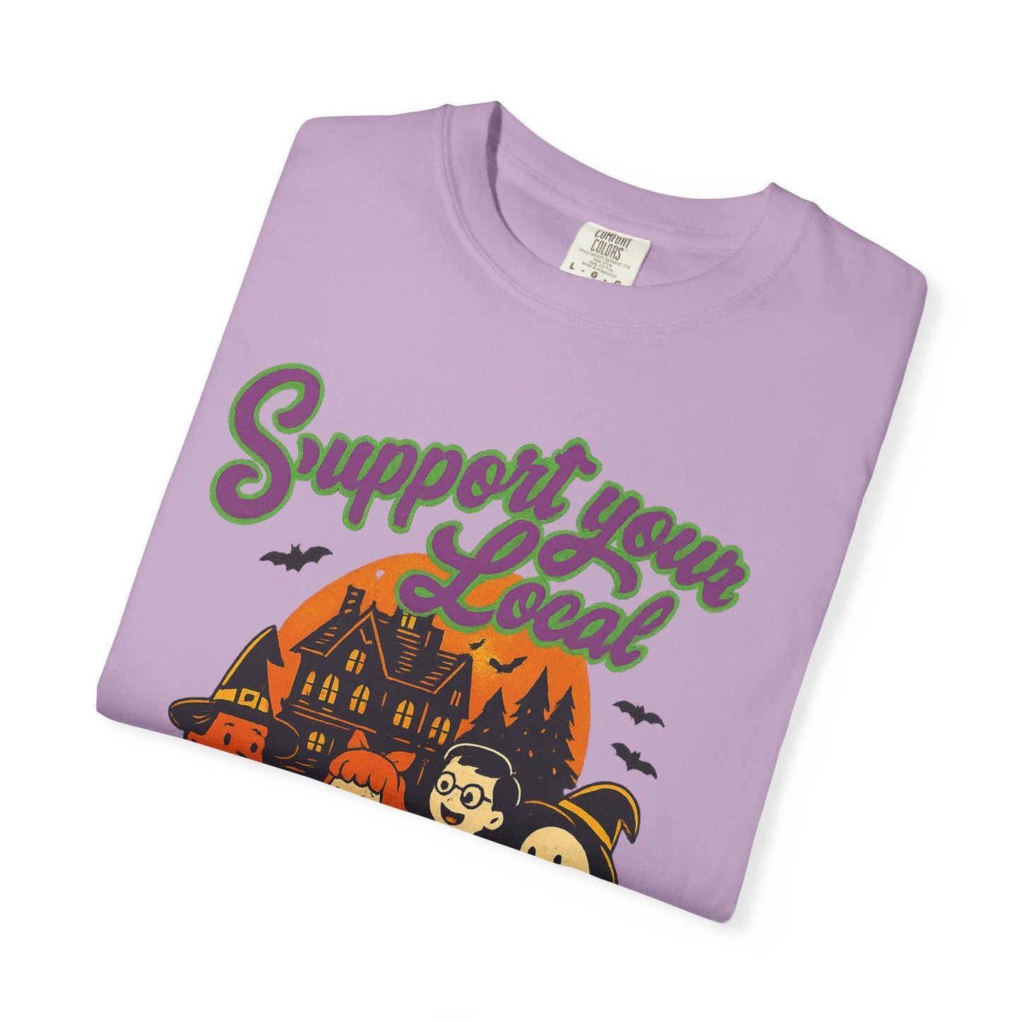 Halloween Support T-Shirt, Youth Trick or Treat Shirt, Garment-Dyed Tee for Kids, Spooky Season Apparel, Holiday Party Top, Fun Costume Wear