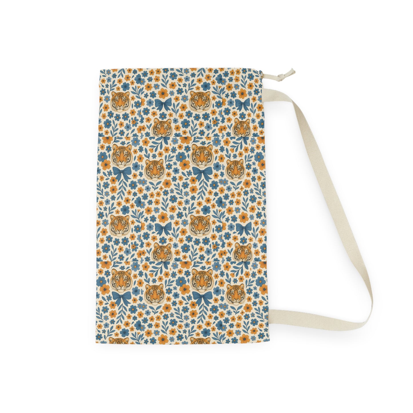 Floral Laundry Bag with Cute Tiger Design | Stylish Laundry Hamper, Home Decor, Gift for Cat Lovers, Eco-Friendly Laundry Storage