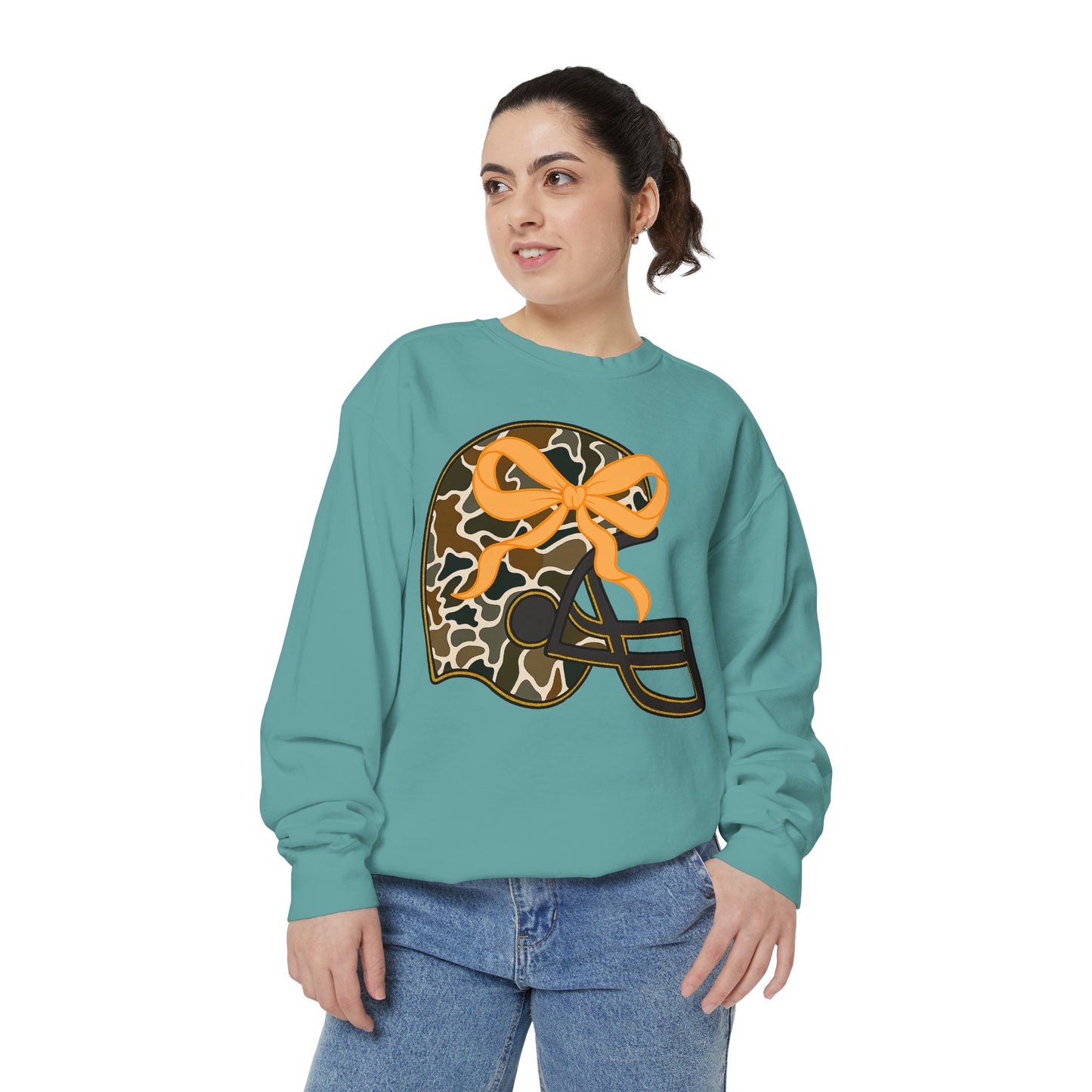Comfort colors sweatshirt Camo Helmet Design, Casual Athletic Wear, Unisex Fall Fashion, Gift for Sports Fans