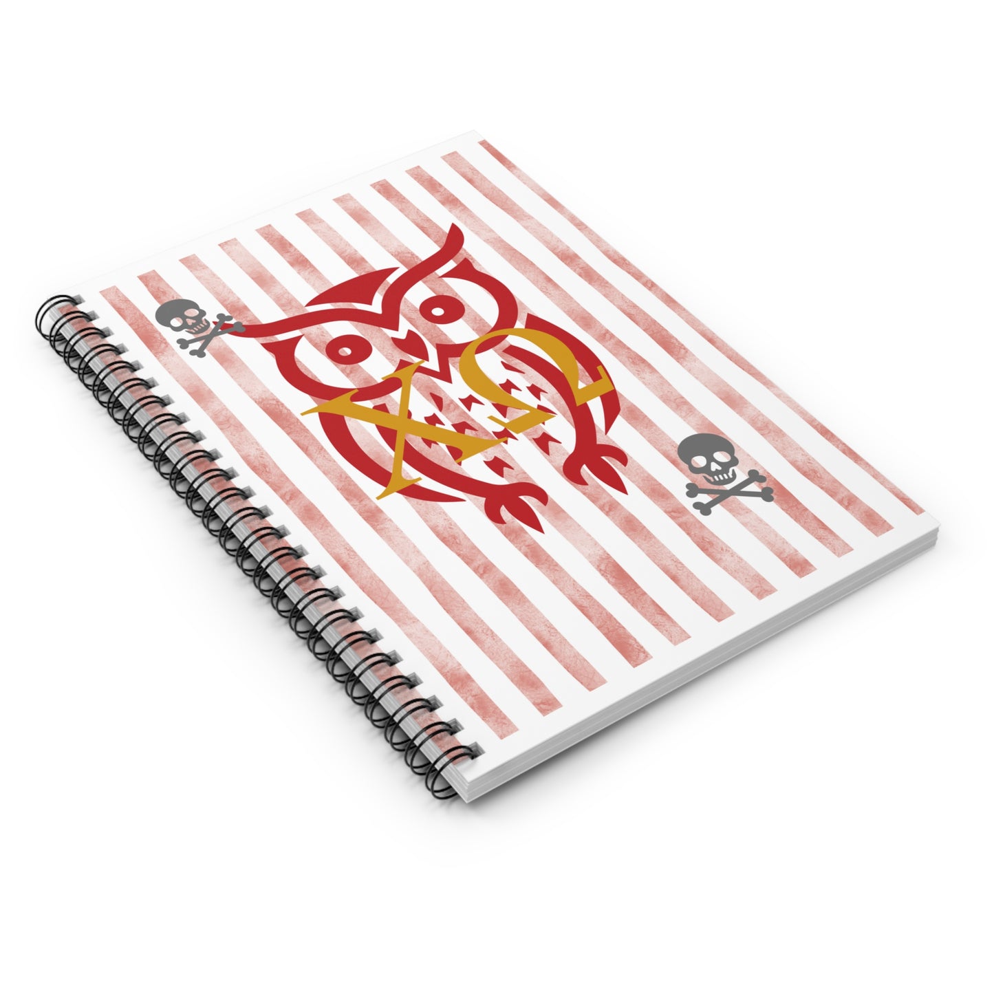 XO Owl & Skull Spiral Notebook - Chi Omega Artistic Note Journal, Gift for Students, Doodle Diary, Skull Decor, Unique Stationery