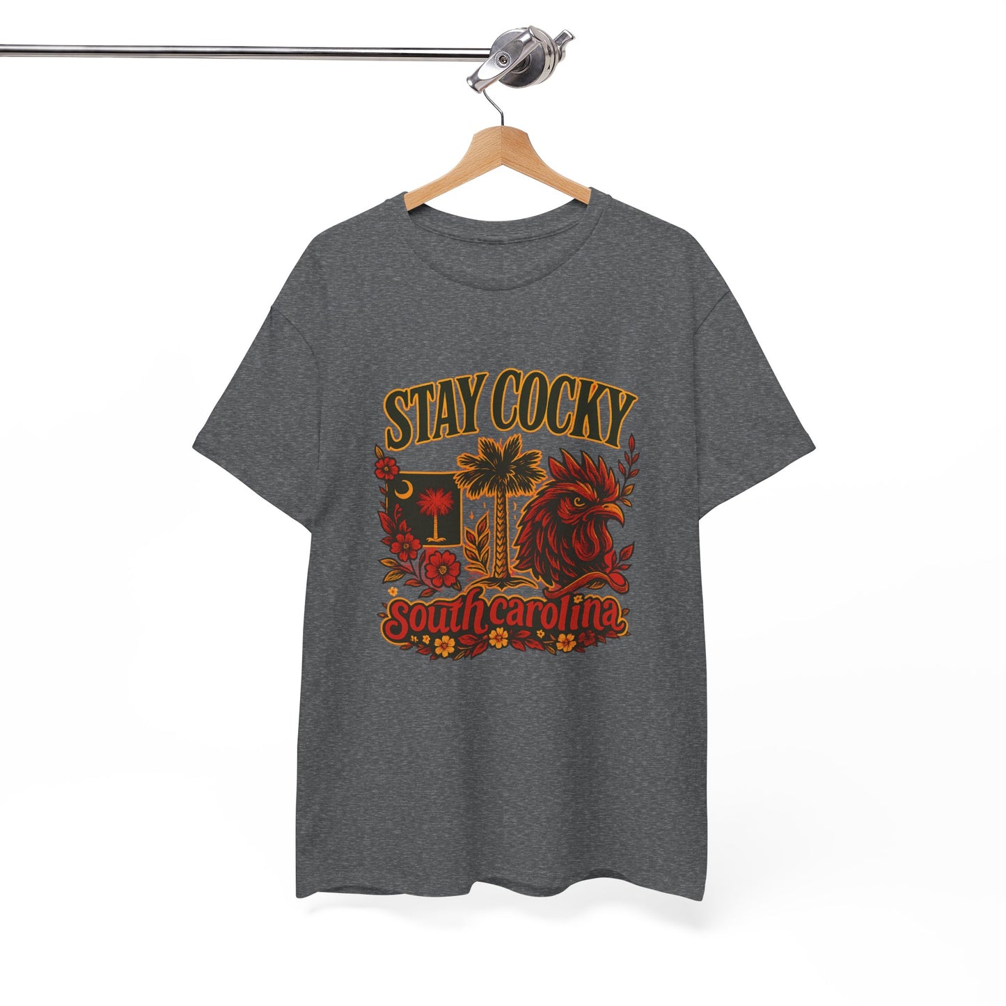 Stay Cocky Unisex Heavy Cotton Tee, Casual Graphic Tee, South Carolina Pride Shirt, Fun Vacation Wear, Perfect Gift for Gamecocks Fans