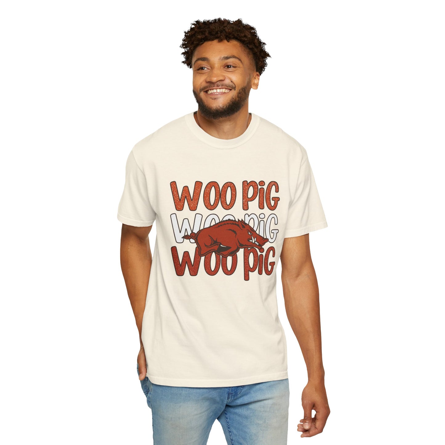 Woo Pig Garment-Dyed T-Shirt, Unisex Tee, Arkansas Pride Shirt, Casual Everyday Wear, College Game Day Tee, Fun Graphic Tee