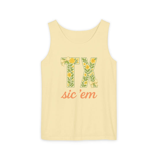 Baylor Texas Floral Tank Top, Summer Tee, Gift for Students, Outdoor Events, Casual Wear, Spirit Wear, Graduation Gift, Comfort Colors, Sic 'em bears