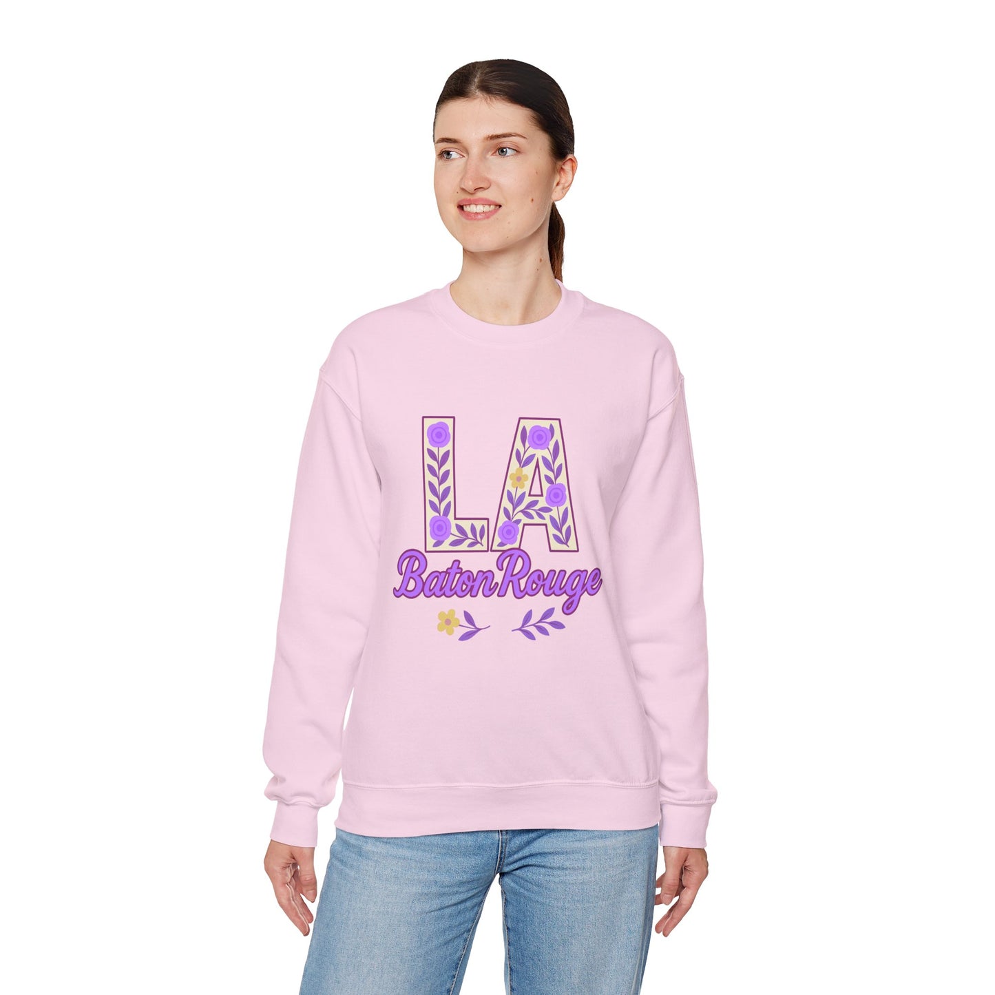 LA Baton Rouge Floral Sweatshirt, Cozy Crewneck for Fall, Gift for Friends, Casual Outing, Southern Style Apparel