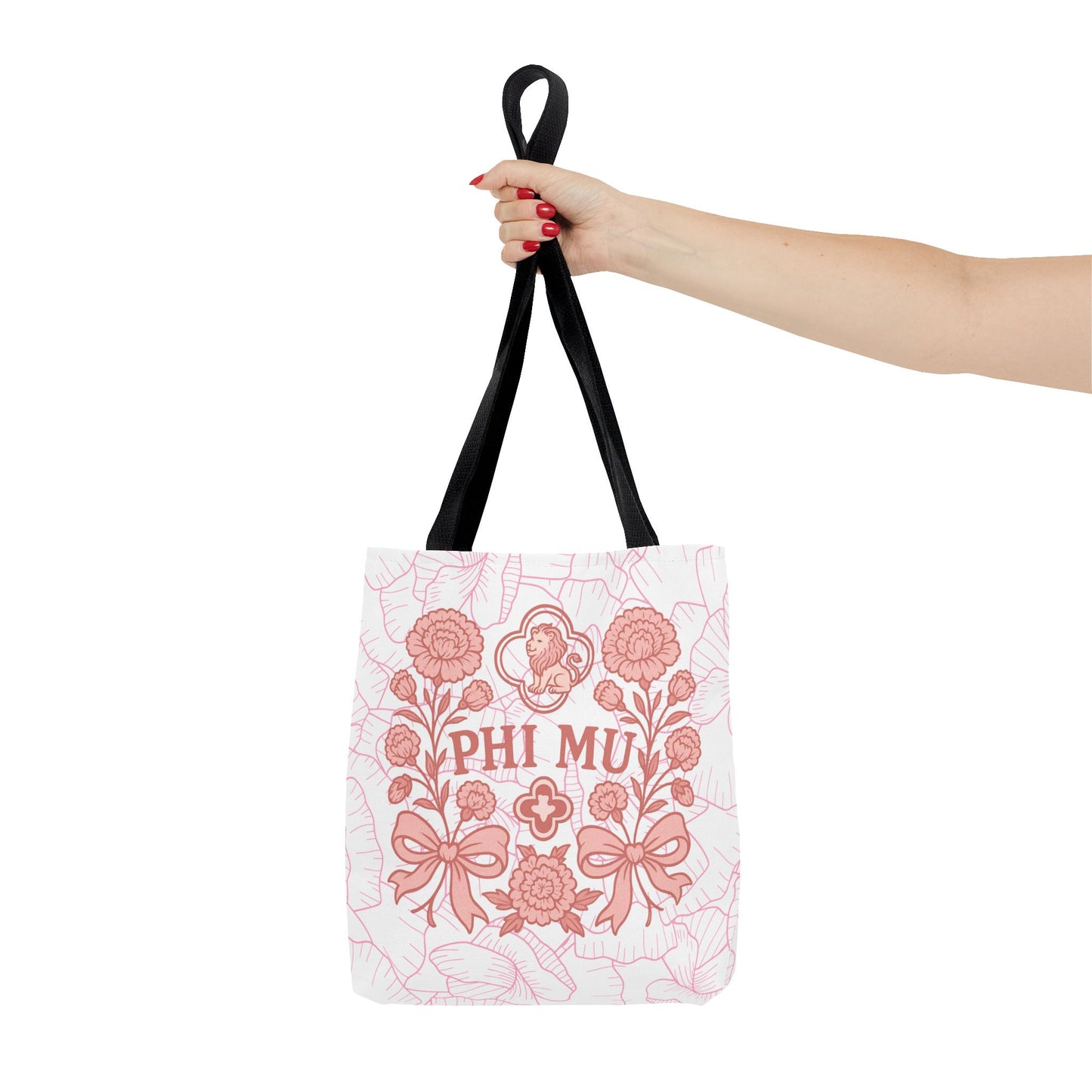 Phi Mu Floral Tote Bag, Sorority Bag, Gift for Sorority Sisters, Pink Floral Tote, College Essentials, AOP Design
