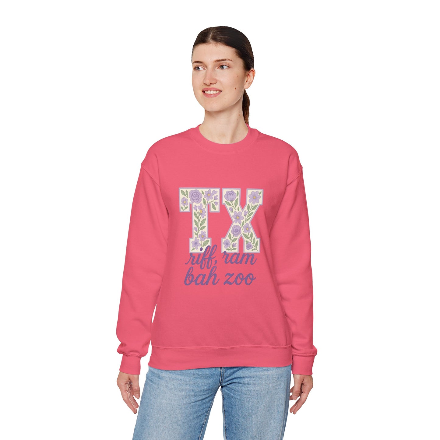 Texas Floral Sweatshirt, Cozy Unisex Crewneck, TX Riff Ram Bah Zoo Pullover, Gift for College Students, Texas Pride Apparel, Spring Fashion