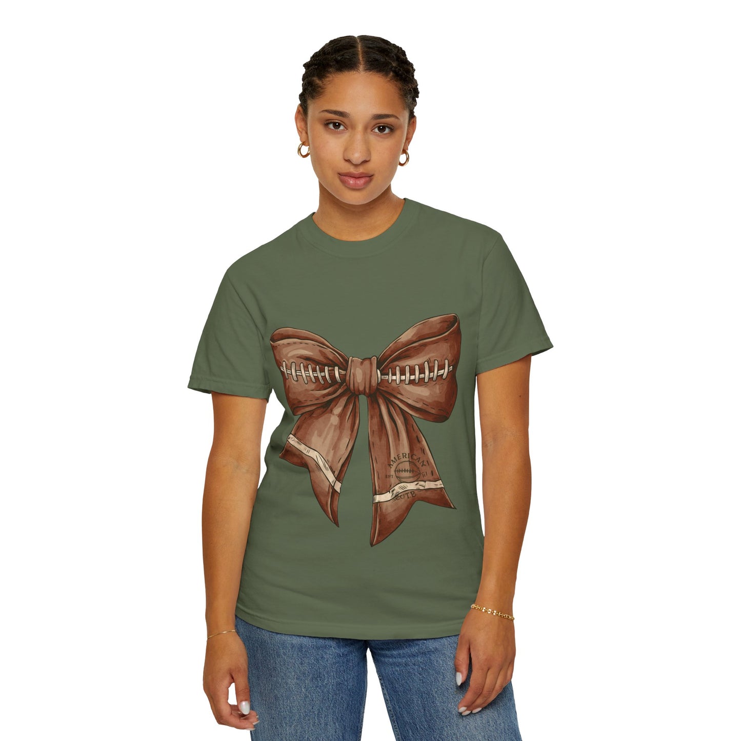 Football Bow T-Shirt: Unisex Casual Wear for Game Day Apparel