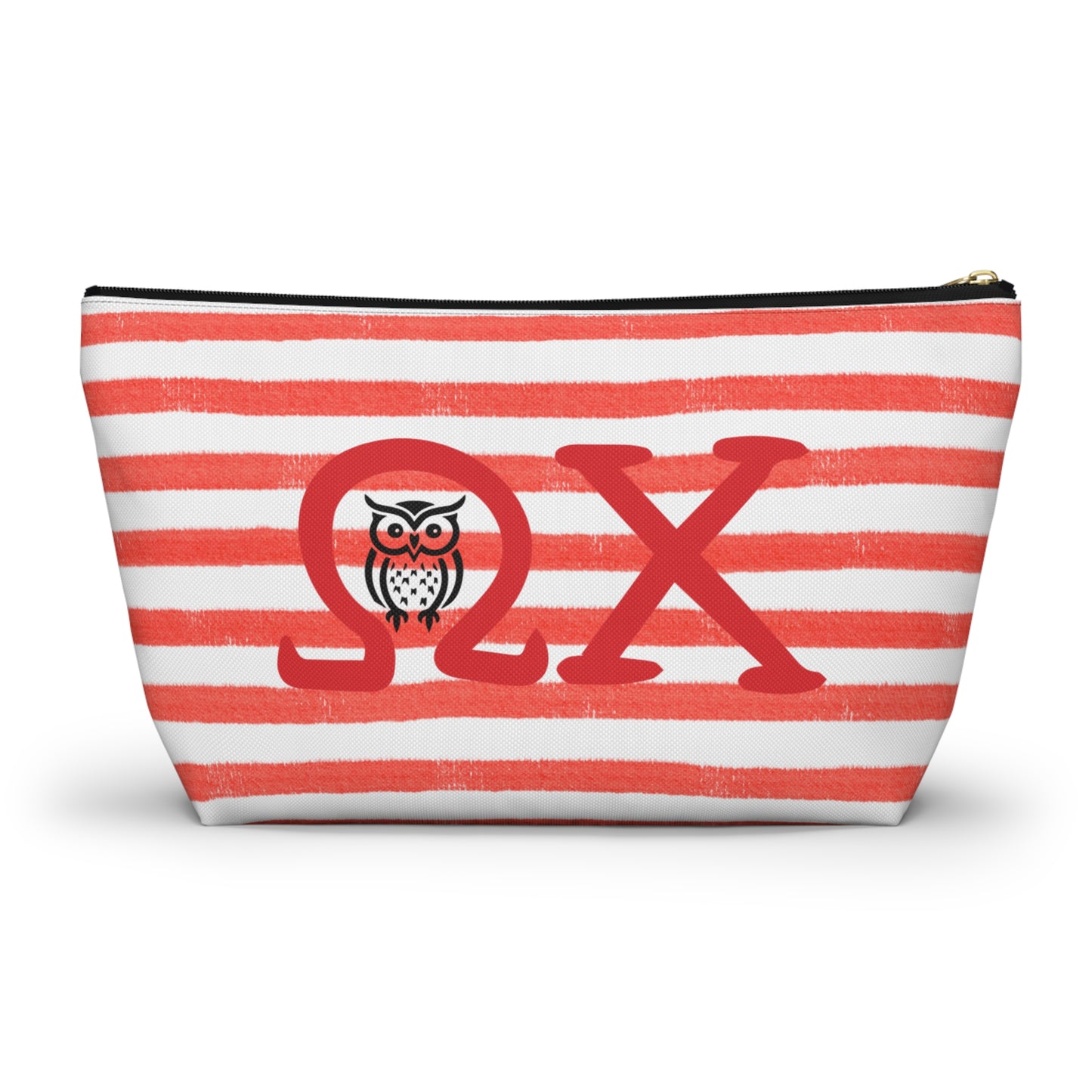 Chi Omega Charming Owl Accessory Pouch, Makeup Bag, Gift for Her, Zodiac Lover, Cute Organizer, Striped Cosmetic Pouch