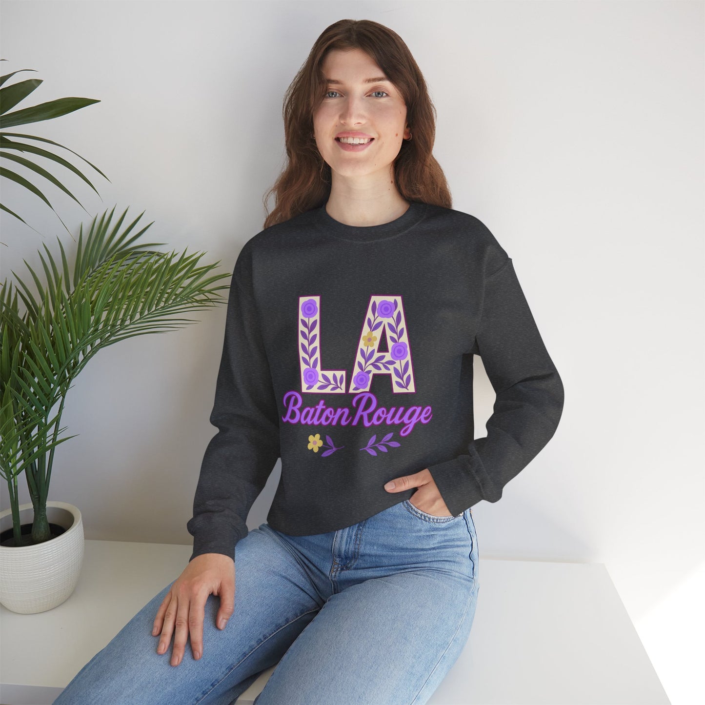 LA Baton Rouge Floral Sweatshirt, Cozy Crewneck for Fall, Gift for Friends, Casual Outing, Southern Style Apparel