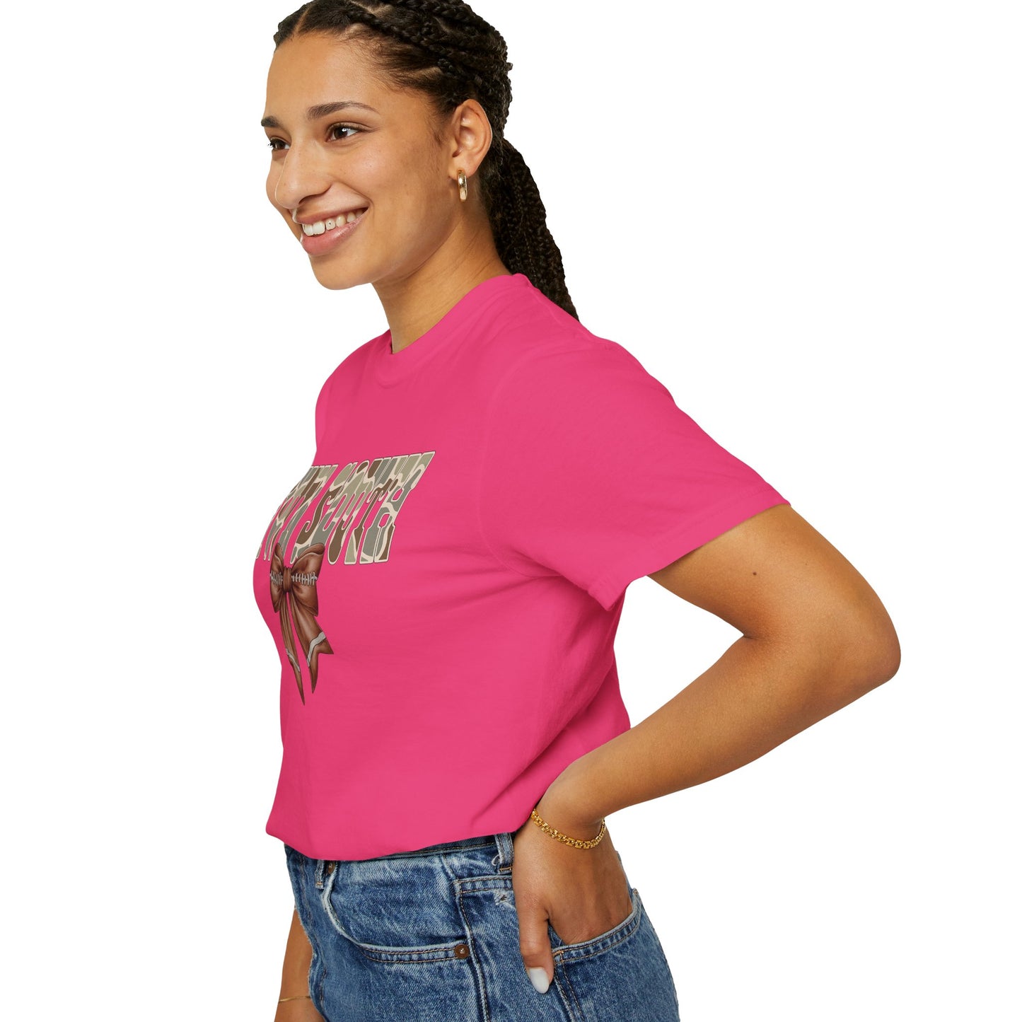 Camo Bow Graphic Tee - Trendy Apparel for Casual Outings and Birthdays