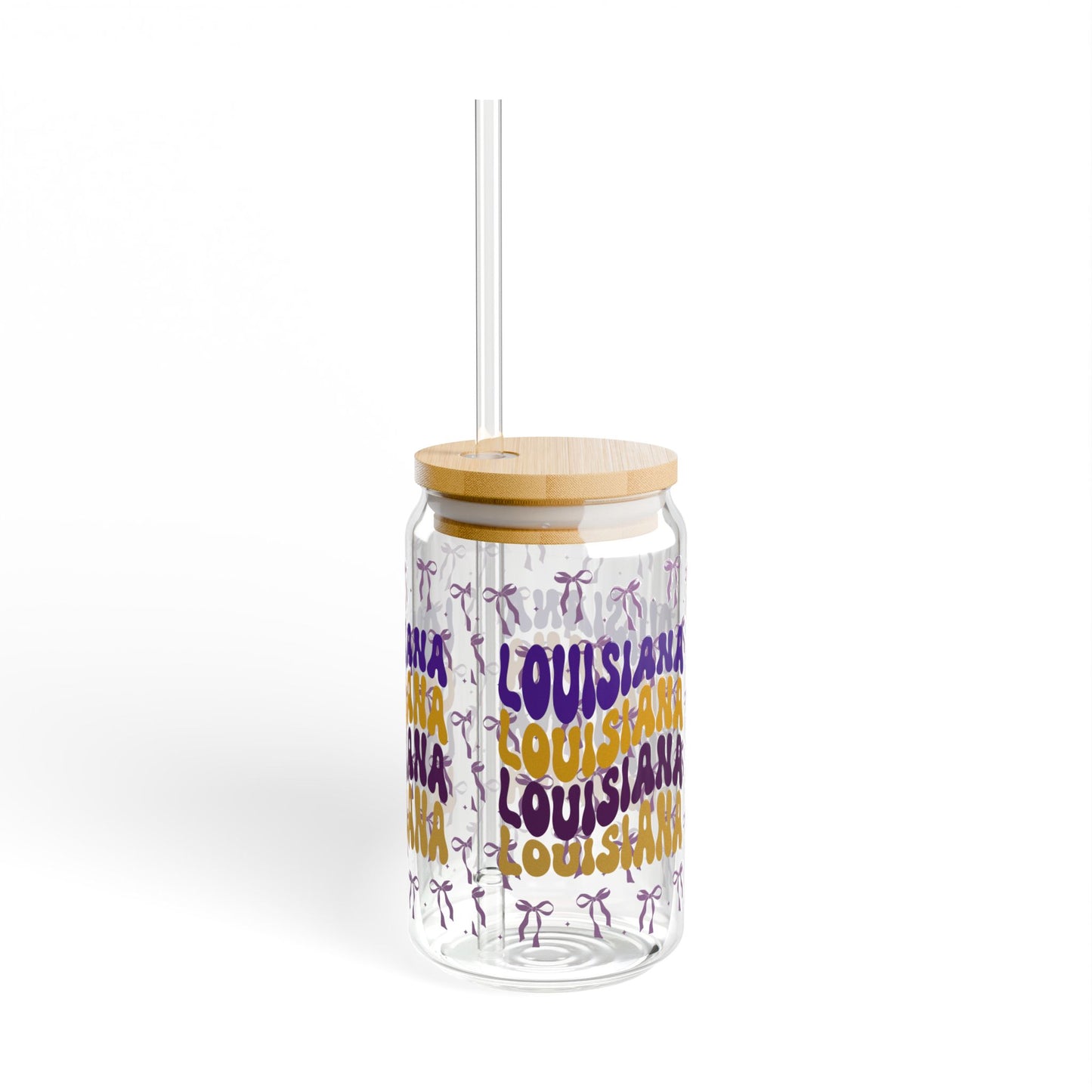 Coquette Bow Louisiana Sipper Glass, 16oz | Tropical Drinkware, Eco-Friendly Cup, Unique Gift, louisiana tiger fan gift, graduation gift, geaux tigers