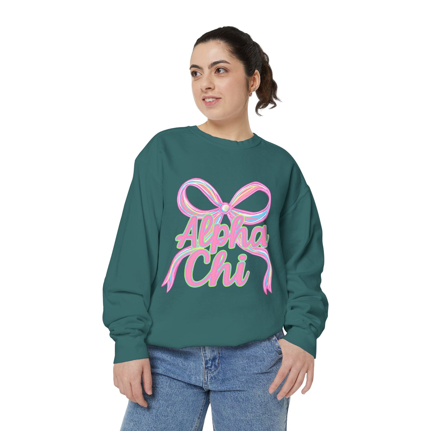 AlphaChi Garment-Dyed Sweatshirt, Sorority Sweatshirt, Personalized Gift, College Apparel, Comfortable Crewneck, Trendy Fashion