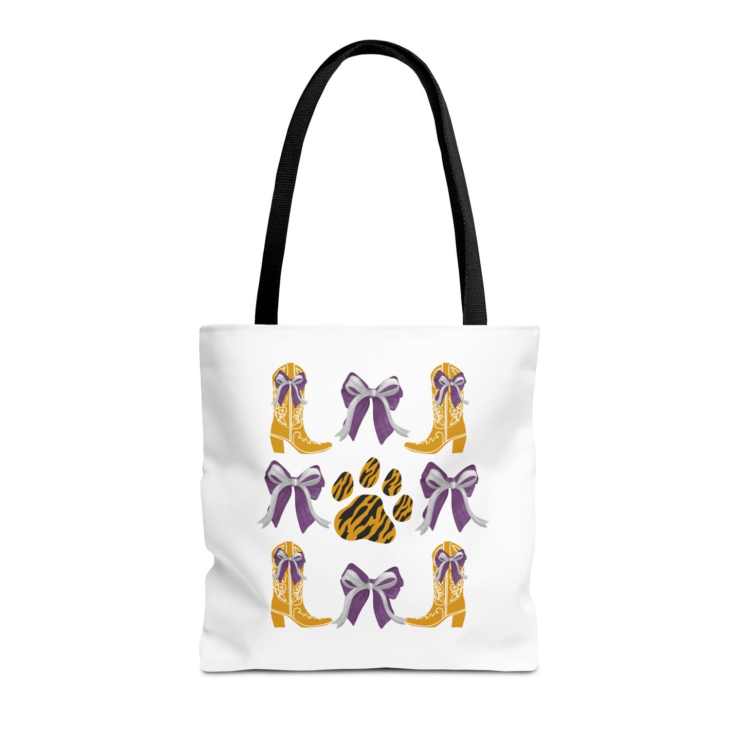 LSu coquette bow Print Tote Bag, Eco-Friendly Fashion Bag, lsu tiger fan, louisiana game day, geaux tigers, college student gift, graduation gift