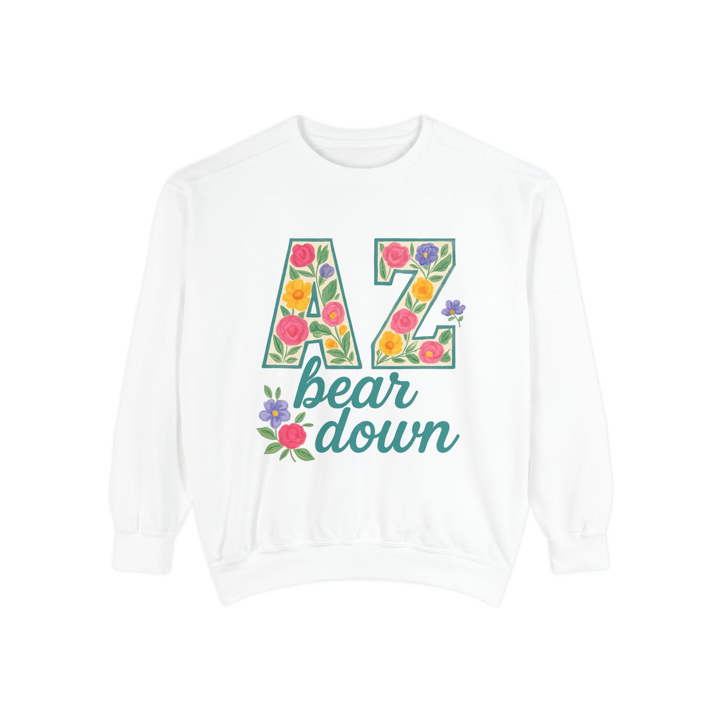 Arizona Floral Sweatshirt, Cozy Unisex Sweatshirt, Trendy Fall Layer, Gift for Him/Her, Sports Spirit Apparel, Bear Down AZ