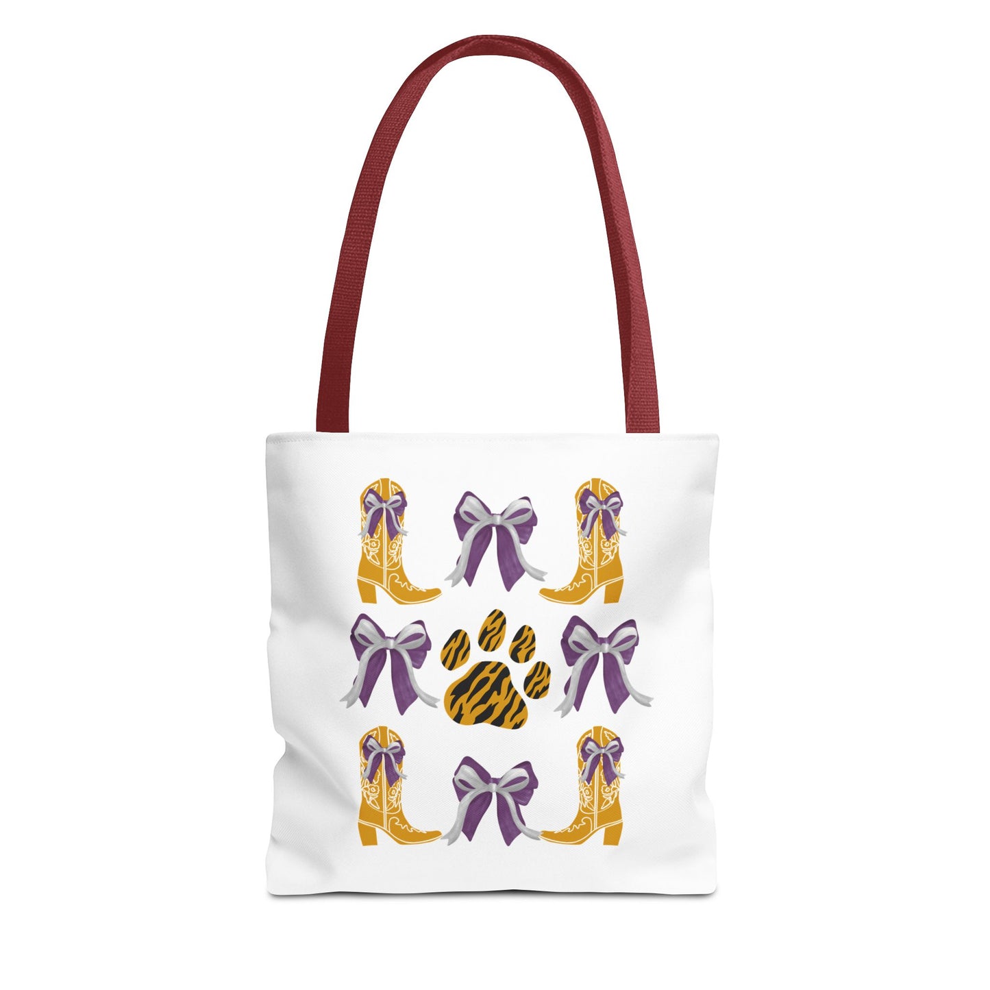 LSu coquette bow Print Tote Bag, Eco-Friendly Fashion Bag, lsu tiger fan, louisiana game day, geaux tigers, college student gift, graduation gift